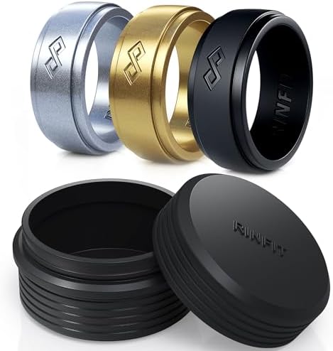 Rinfit Men's Silicone Wedding Bands - 9mm Wide, 2.2mm Thick Comfort Ring (Pack AF, Size 14)