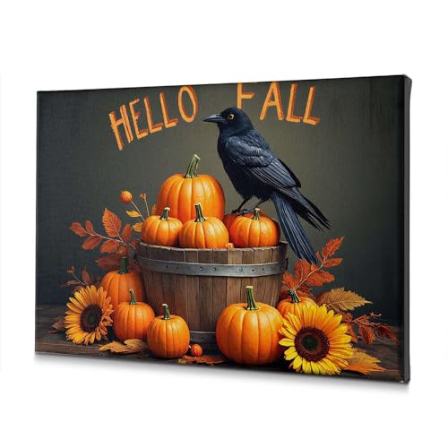 Toile d'automne 30x40 cm avec citrouille et tournesol pour décoration de salle de bain
