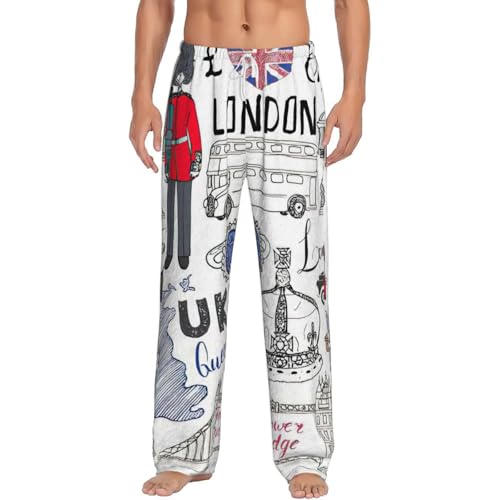 Pantalon de pyjama en flanelle homme doux imprimé London, vêtement d'intérieur polaire chaud