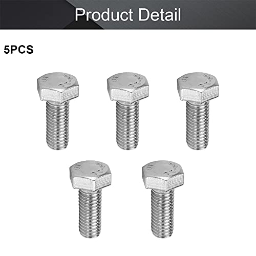 Image of MroMax 5Pcs M8-1.25 x 20mm Hex Head Screws Bolts, 316 Stainless Steel | Fully Threaded, Marine Grade A4-316, Corrosion Resistant, Silver, for Machinery & Marine Hardware, Replacement Fasteners