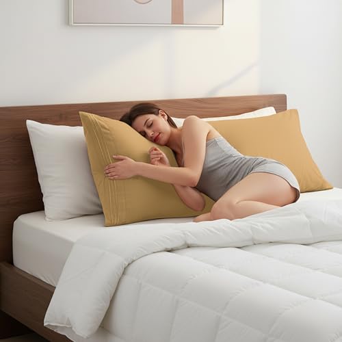 Image of Elegant Comfort Luxury Ultra-Soft 1-Piece Body Pillowcase - 1500 Premium Hotel Quality Microfiber Double Brushed - Wrinkle Resistant, Body Pillowcase Size, Camel-Gold