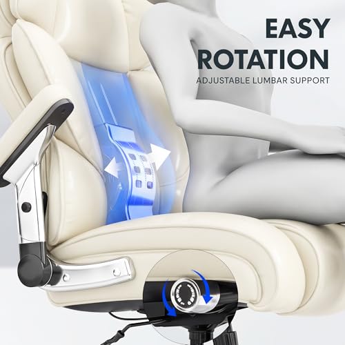 Image of FLEXISPOT 600lbs Big and Tall Office Chair for Heavy People, Heavy Duty Computer Desk Chair with Dynamic Lumbar Support 2D Armrest Blade Wheels, Chairs for Home Office Gaming Working, Leather, Beige