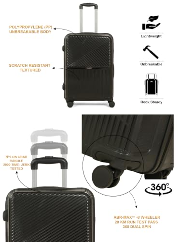 Image of Teakwood Set of 3 8 Wheels Trolley Bag, Hard Cabin with Zipper Closure, Adjustable Push Button & Cross Side Strap, Number Lock System 360 Degree (Set of 3, Black)