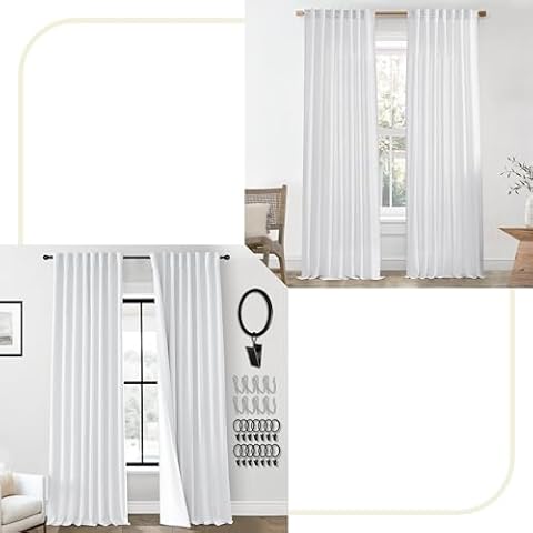 PANELSBURG White Linen Sheer Curtains 84 Inch Bundle White Linen Blackout Curtains 84 Inch for Bedroom and Living Room Cover