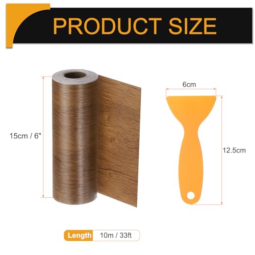 Image of HARFINGTON Wood Grain Repair Tape 6 Inch x 33ft Self Adhesive Repair Patch Tape Simulated Wooden Floor Tapes with Plastic Scraper for Tables Doors Windows Furniture, Brown Wood