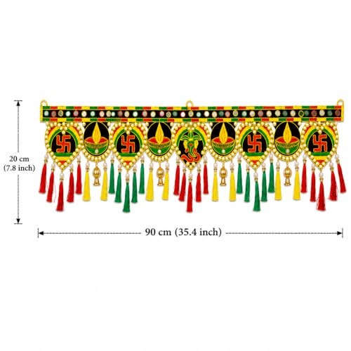 Image of ONESTA Traditional Swastik & Diya Door Toran for Main Door | Handmade Decorative Bandarwal with Kalash Mirror Work & Tassels | Festive Door Hanging for Diwali Navratri Housewarming Wedding & Pooja Decor 3 Feet | 36 Inch Pack 01