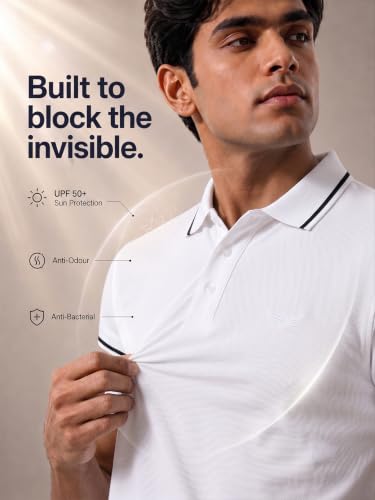 Image of NOBERO Men's Travel Polo T-Shirt | Premium Cotton Stretch Fabric | Anti-Odor & Water-Repellent | UPF 50+ Sun Protection | Regular Fit Polo Collar Casual Wear