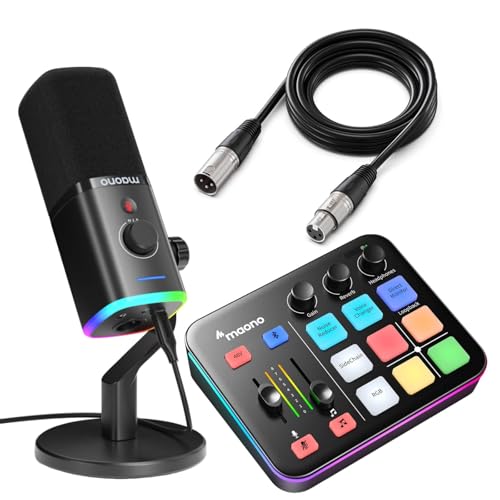 MAONO PD100X XLR/USB Gaming Microphone & Maonocaster G1 NEO & All in One Gaming Gear Bundle for Game Streamers（PD100X Black+G1 NEO+XLR-180
