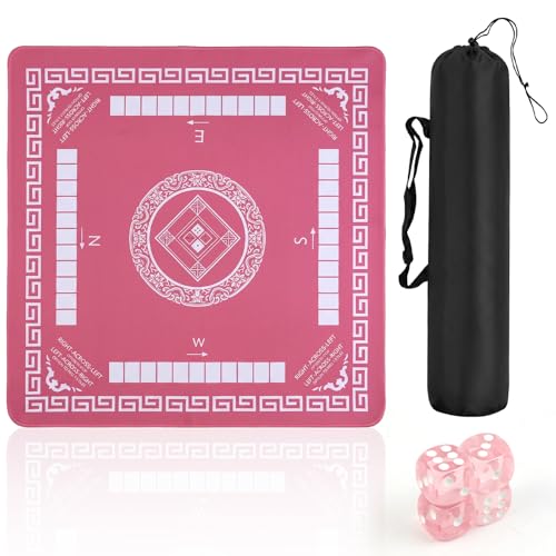 Mini Mahjong Mat 21 x 21 for Travel Mahjong Sets Non-Slip Noise-Reducing Table Mat with 4 Dice and Canvas Storage Bag Portable Rubber-Backed Game Mat for Mahjong Cards Dominoes and Board Games