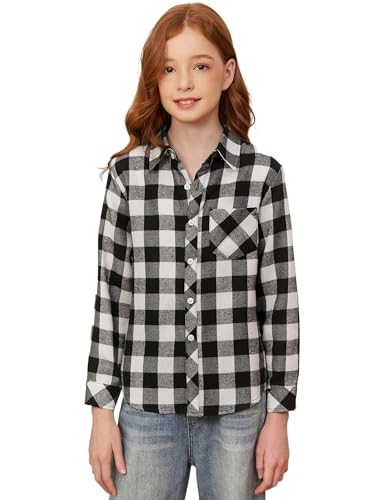 Image of SANGTREE Women and Girls Long Sleeve Flannel Casual Button Down Plaid Shirt