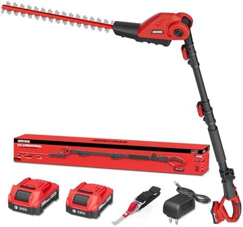 Alloyman 20V Cordless Pole Hedge Trimmer,16Inch Dual Blade,Extended Pole Trimmer, Reaching Up to 8 Ft High Ideal for Gardens and Yards,Battery and Charger Included