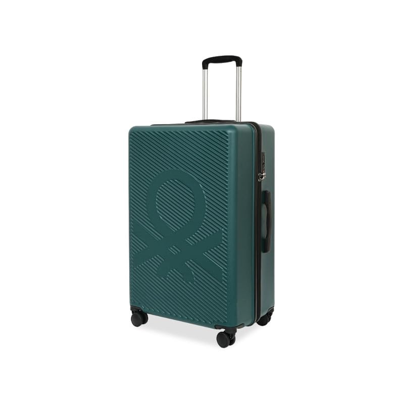 Image of United Colors of Benetton Mid-Size Hard Luggage Glide - Dark Green | PC Check-in Trolley Bag | TSA Lock & 360 Spinner Wheels Suitcase | Telescopic Handle | Water Resistance | 65cm | 72L Capacity