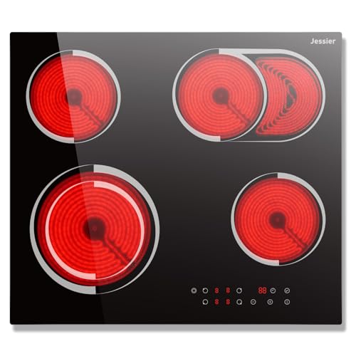 Piano Cottura Vetroceramica 4 Fuochi Incasso 6700W, Jessier Piano Cottura Elettrico 4 Piastre con...