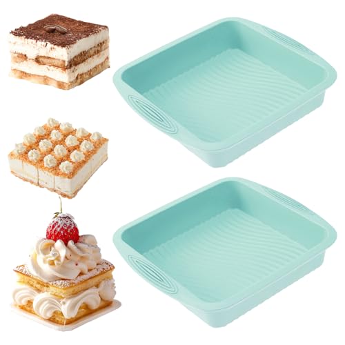 YXHZVON 2Pcs Moule Gateau Silicone Carré, 24 cm Moule Layer Cake Silicone avec Poignée, Antiadhésif Moule Patisserie pour Brownie Gateau, Pâtisseries(Vert)