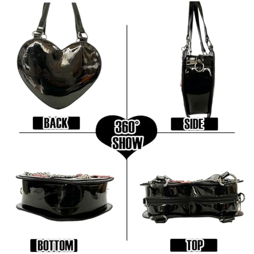 Harajuku Y2K Pastel Goth Black Heart Shaped Punk Cross Rivet Studded Decor Cute Cross-body Shoulder Bag3