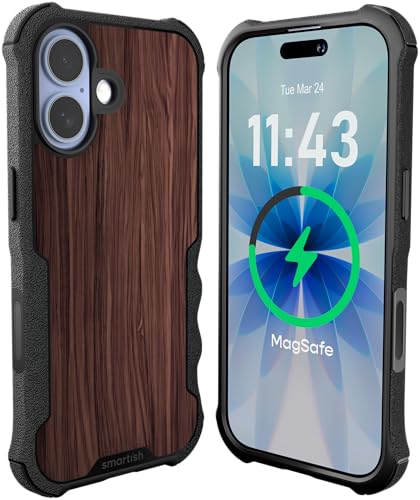 Image of Smartish iPhone 17 MagSafe Case - Gripzilla Protective Magnetic Case for Men [Rugged + Tough] Military Grade Heavy Duty Grip Armor - Drop Tested for iPhone 17 - Walnut Woods