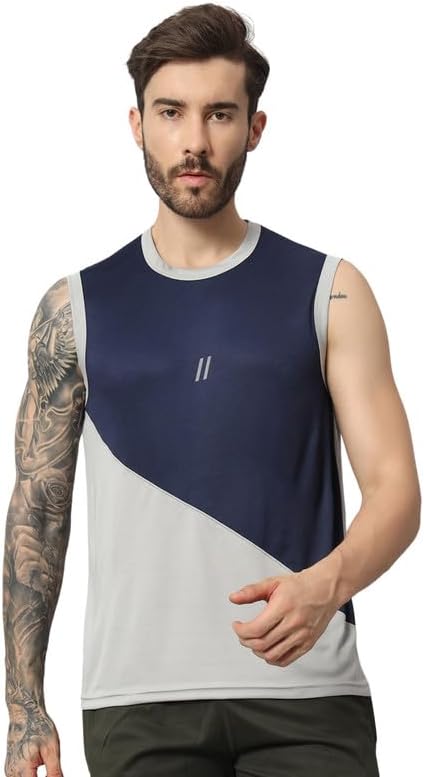 ATICX Men's Polyester Sports Sleeveless T Shirt - Gym Vest, Workout Sando, Training Tank Top, Cut Sleeves Quick Dry Tee for Running, Swimming, Badminton, Fitness & Sports
