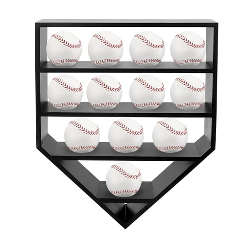 Hodeframe Baseball Display Case,Baseball Holders for Balls,12.8x16 inches Large Black Shadow Box for 12 Baseballs Wall Mount,Without Door,for Home Run and Collector Autograph Balls