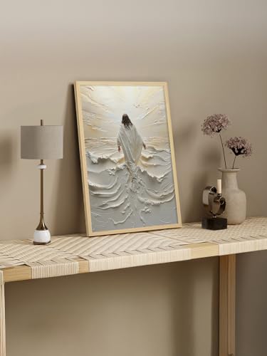 Toile murale chrétienne Jésus sur l'eau 40x61cm cadre bois - 4
