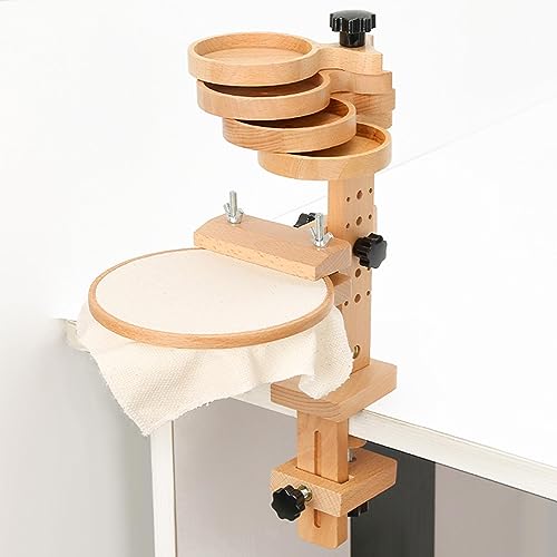 Imtrub Stickständer, Stickrahmen Halterung Tisch, Verstellbarer, Drehbarer Kreuzstichständer, Nähwerkzeug, Ohne Stickrahmen (Hellbraun)