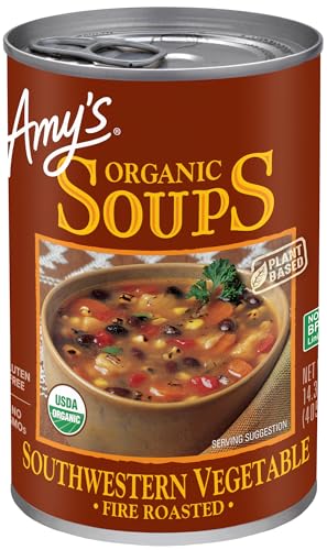Amy’s Soup, Vegan Southwestern Fire Roasted Vegetable Soup, Gluten Free, Made With Organic Vegetables, Canned Soup, 14.3 Oz
