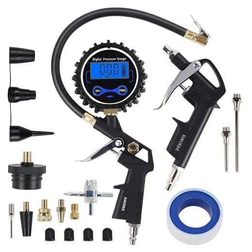 Hausse Heavy Duty Compressor Accessory Kit - Digital Tire Pressure Gauge with Inflator, Blow Gun and Hose Fittings, 1/4" NPT Air Tool Kit