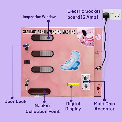 Image of By VP Industries (Fully Automatic with 5 rs Coin | Capacity- 100 Pads) Sanitary Vending Machine | Dispenses a Napkin Upon Inserting a ₹5 Coin into The Multi-Coin Acceptor.