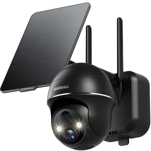 ZUMIMALL Solar Security Cameras Wireless Outdoor, 360° View Outdoor Camera Wireless Solar Powered,2.4G WiFi，2K/3MP Color Night Vision,2-Way Talk, PIR Motion Alert, Cloud Storage, Work with Alexa