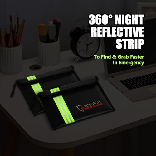 ROLOWAY Feuerfeste Tasche (24, 4 x 16, 8 cm), 2871 °C, wärmeisoliert mit reflektierendem Streifen, feuerfeste Geldtasche mit Reißverschluss für Bargeld, feuerfeste Tasche, feuerfester Geldorganizer für-5