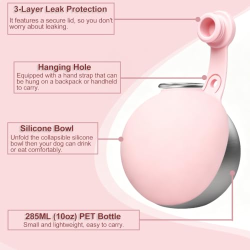 Image of Dog Water Bottle Portable, 2in1 Round Dog Water Bowl Stainless Steel 10oz