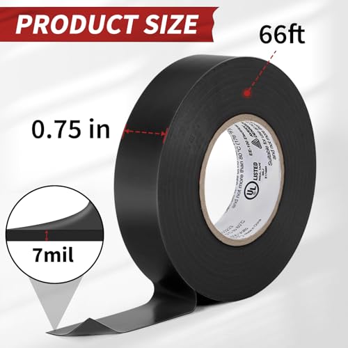 Image of Avery Dennison Electrical Tape, 6 Rolls General Use PVC Electric Tape, UL /CSA Listed in x 66 ft Insulating Vinyl Tape for Electrical, Repairs, Automotive and Equipment, EE-100, Black
