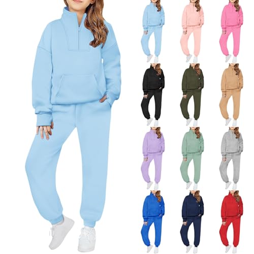 Conjunto deportivo liso de 2 piezas para niñas, manga larga, cuello alto, media cremallera, sudadera y pantalones deportivos, conjunto de chándal para otoño e invierno, conjunto completo de ropa de