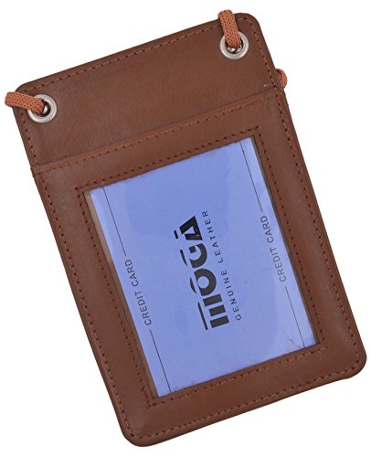 Moga Genuine Leather Credit Card Holder Neck-Holder Business ID Badge Neck Strap (Tan)4