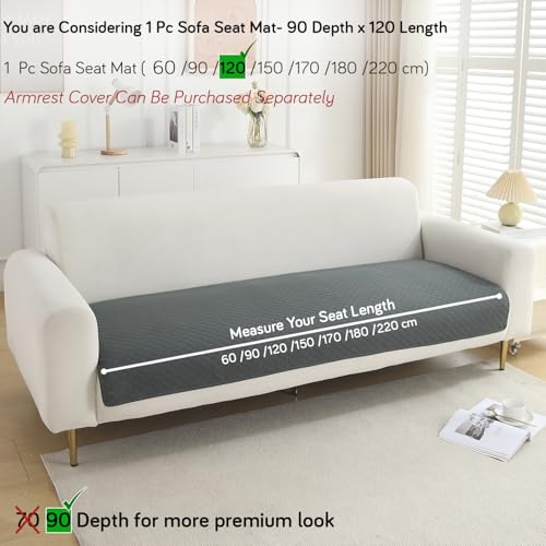 Image of HOKIPO Polyester Quilted Sofa Cover Mats For 1 /2 /3 Seater Sofa And L Shape. Make Your Own Sofa Cover Set, Mat Length 90(D) X 120(L) Cm, Grey (NEW-720-GRY)