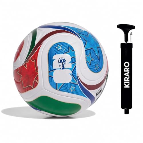 Image of Official Size 5 Soccer Ball with Free Pump & Pin | Premium PU Leather Football with Excellent Air Retention | Durable Training & Match Ball for Kids, Youth & Adults (Qatar Blue)