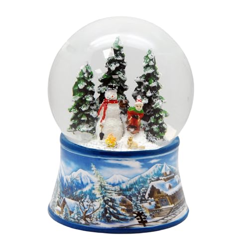 Nostalgie-Schneekugel mit Porzellan-Sockel Kind auf Schlitten mit...