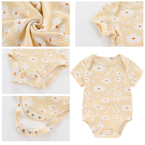 Baby Girls Boys Short Sleeve Outfit Romper With Headband Set Clothes New Born Cotton Bodysuits 5-Pack 0-12M4