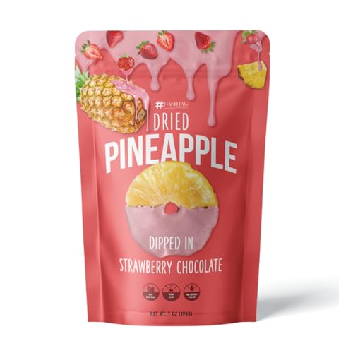 Life Plus Style Gourrmet Hashtag Munch Dried Pineapple Dipped in Strawberry Chocolate Made with Real Fruit No Added Colors NON GMO Healthy Chocolate Gift Snacks with Pineapple 7oz Resealable Bag