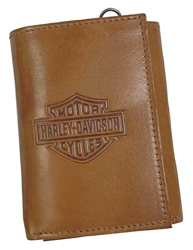 Harley-Davidson Men's Traditional B&S Tri-Fold Genuine Leather Wallet - Natural