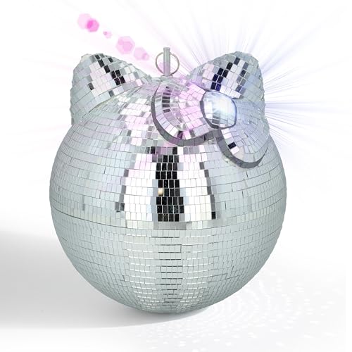 Hello Kitty Boule à facettes, décorative, avec effet miroir, lumière disco, pour chambre d'enfant et anniversaire, 25 x 25 x 27 cm, mini boule à facettes,...