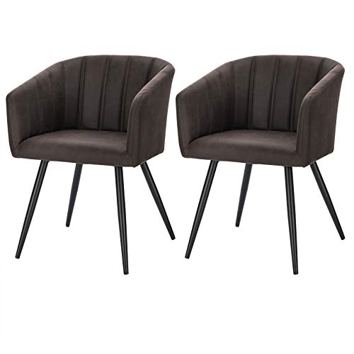 Preisvergleich Produktbild Lestarain Esszimmerstühle, 2er Set Küchenstuhl Wohnzimmerstuhl Sitzfläche aus Stoffbezug Polsterstuhl mit Armlehne Metallbeine Polstersessel Stuhl für Esszimmer Wohnzimmer Küche, Dunkelbraun