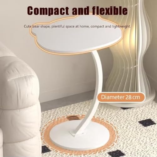 Image of Owme Adjustable Table Stands Couch Side Table, Swivel TV Tray Table, 360 Top Moving C-Shaped End Table, Small Center Table for Home Office Balcony | Storage Organizer (White, Panda)