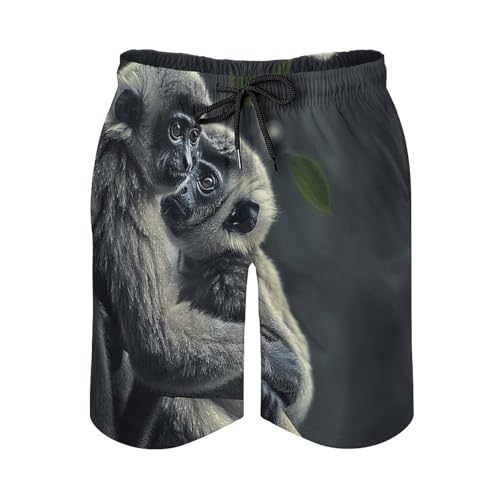 Mens Shorts Black Monkey Men Swim Trunks Quick-Dry Beach Shorts with Drawstring Pocket Bathing Suit L4