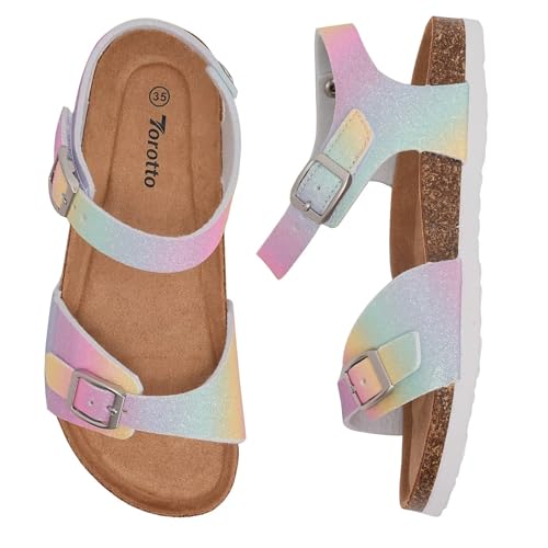 Image of Torotto Toddler Kids Sandals Boys Girls Cork Footbed Sandals with Adjustable Buckle Casual Slides Open Toes Flat