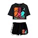 Tomwell Femmes T-Shirt et Shorts My Hero Academia Anime imprimé Cosplay Crop Top à Manches Courte Eté Décontracté Ensemble Tee Sportswear 2 Pièce pour Fille A Noir Noir XL