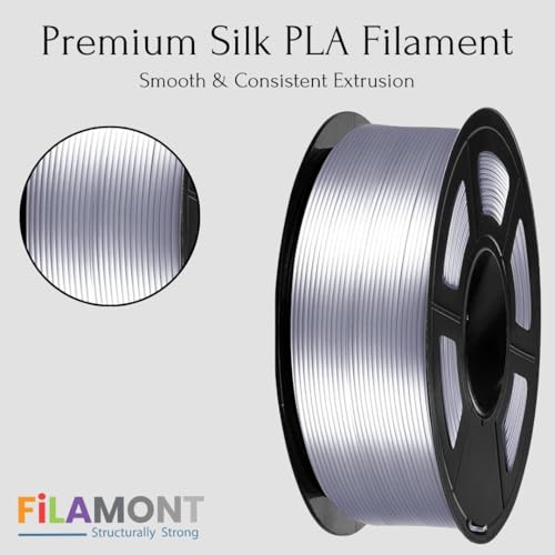 Image of FiLAMONT PLA Silk Filament 1.75mm, 3D Printer Filament, Shiny Silk 1.75 PLA Filament, 1kg(2.2Lbs) /Spool (Silk Silver)