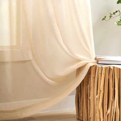 Image of MYSTIC-HOME Sheer Curtains Taupe 95 Inches Long, 108 Inch Width Window Treatments Rod Pocket Drapes for Living Room /Bedroom, Semi Extra Wide Volie Outdoor Curtains for Patio /Villa, 108 inchx 95 inch, 2 Panels