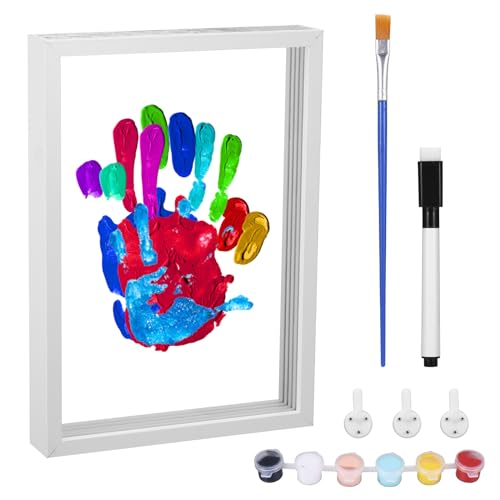 Miawtro - Kit de Huellas Familiares Con Marco de Madera, Pinturas No Tóxicas, Recuerdo Artesanal Para Bebés y Nuevos Padres