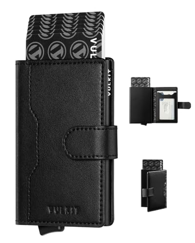 Image of VULKIT Slim Bifold Pop up Wallet Minimalist Leather Card Holder RFID Blocking Metal Card Case with ID Window for Women | with Leather Slots