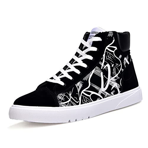 tazimall Men's High Top Sneakers Casual Multicolored Flat Shoes PU Leather Lace-up Shoes